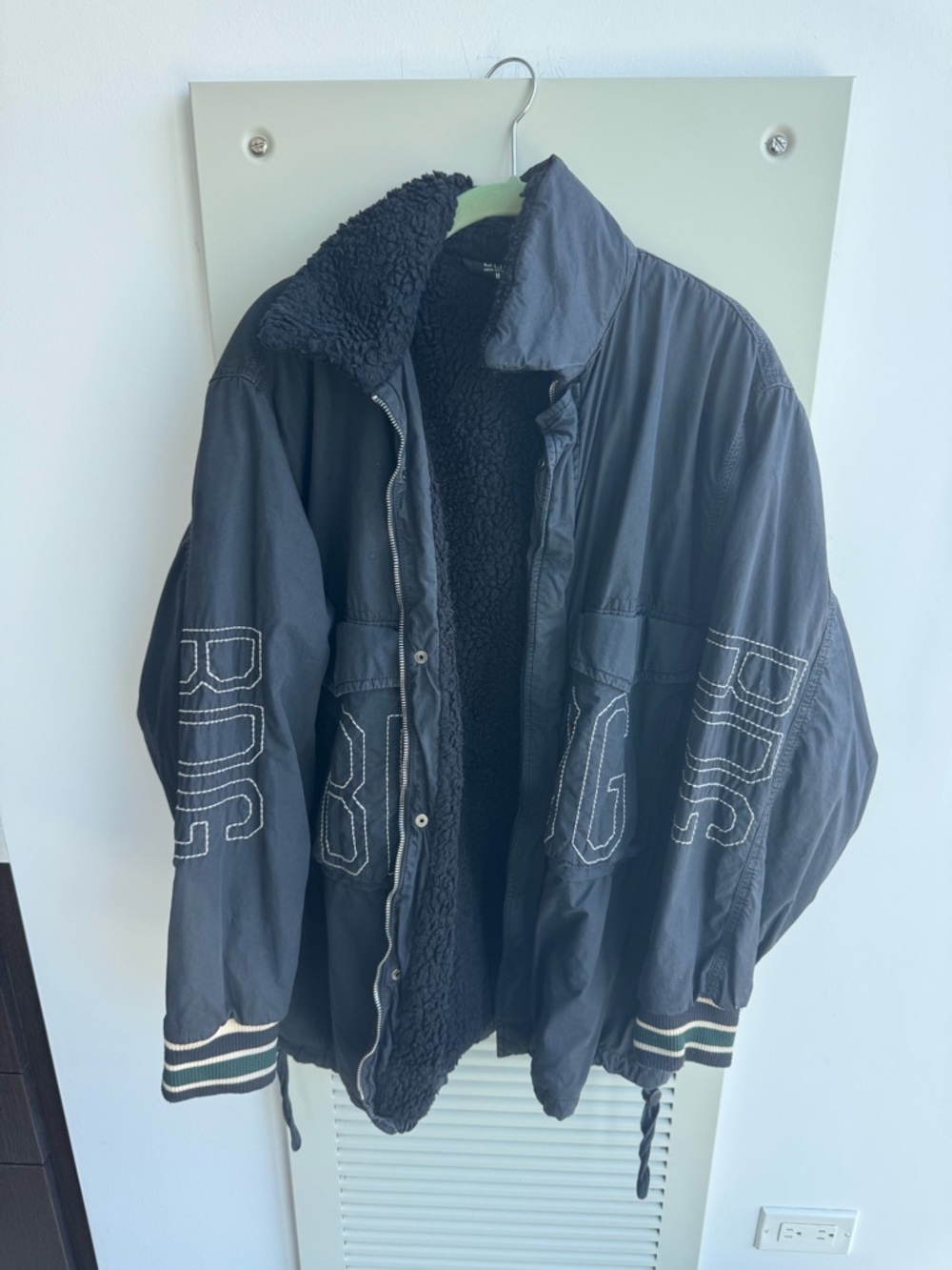 BDG Black Sherpa Bomber Jacket with Sleeve Stitching